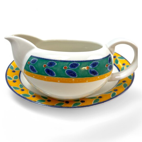 Royal Doulton Cabana Gravy Boat and Underplate Green Blue Yellow New - Picture 5 of 16